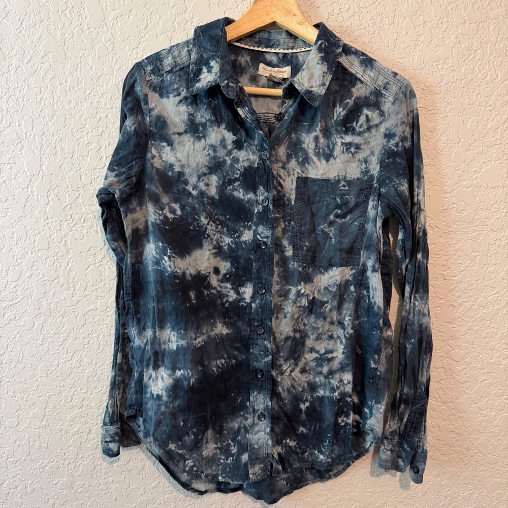 Pilcro by Anthropologie Tie Dye Button Down Shirt Small Boho Grunge Indigo